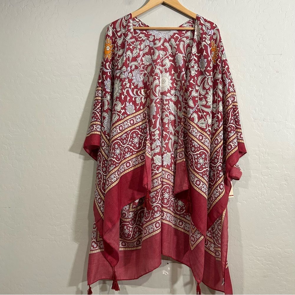 Boho Moroccan Tapestry Kimono Wrap w/ Tassels NWT One Size Leto Accessories